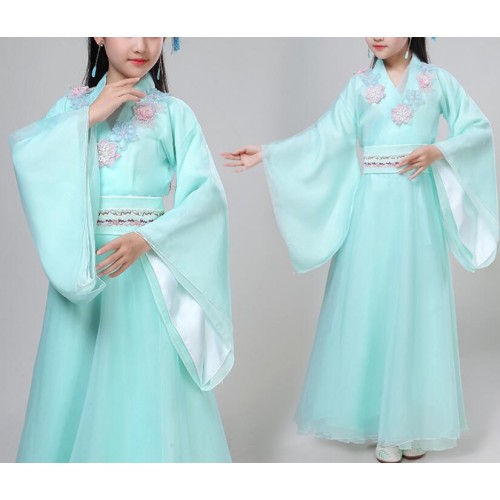 Hanfu traditional Chinese folk dance dresses for kids girls princess empress Japanese kimonos cosplay dress